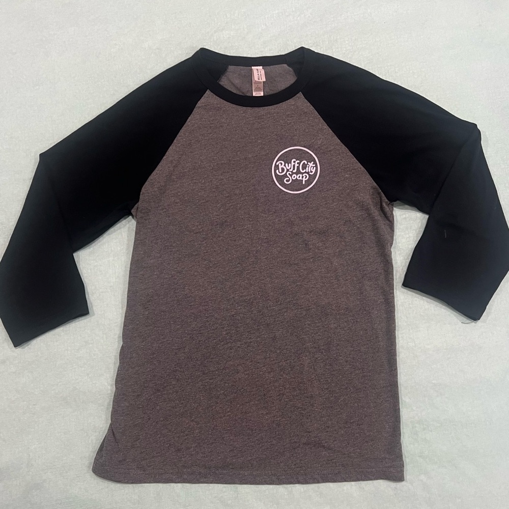 Buff City Soap Baseball Tee Shirt - Gray - Black - Small